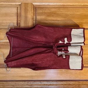 Vintage 60s/70s suede burgandy tie front hippie vest